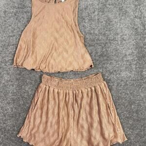 Lelis Shirt Womens Ribbed Pajama Outfit Light Pink Top And Bottoms Size Small